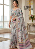 Silver-Grey Floral Digital Print Woven Saree