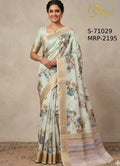 Elegant Floral Weaving Organza Saree in Mint Green
