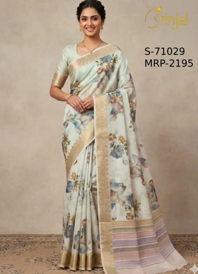 Elegant Floral Weaving Organza Saree in Mint Green