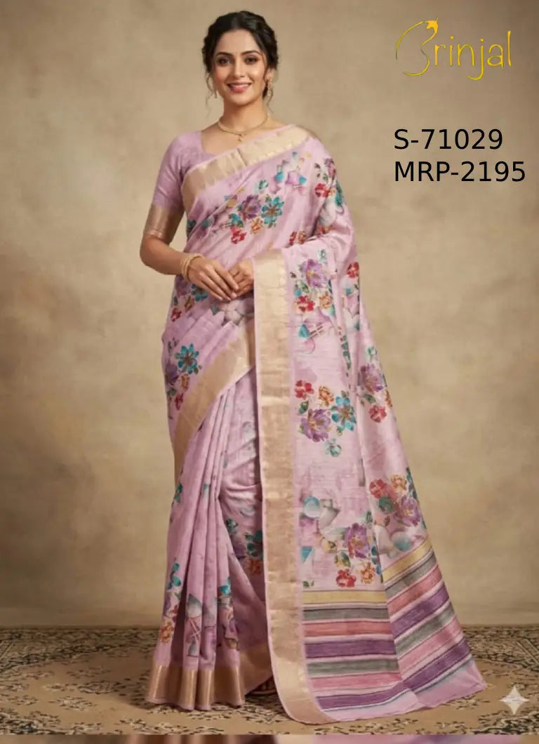 Brinjal Lilac Floral Woven Organza Saree