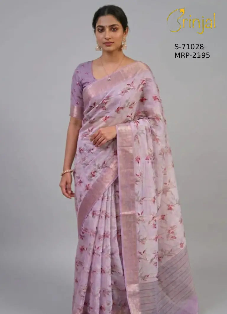 Lavender Floral Weaving Organza Saree