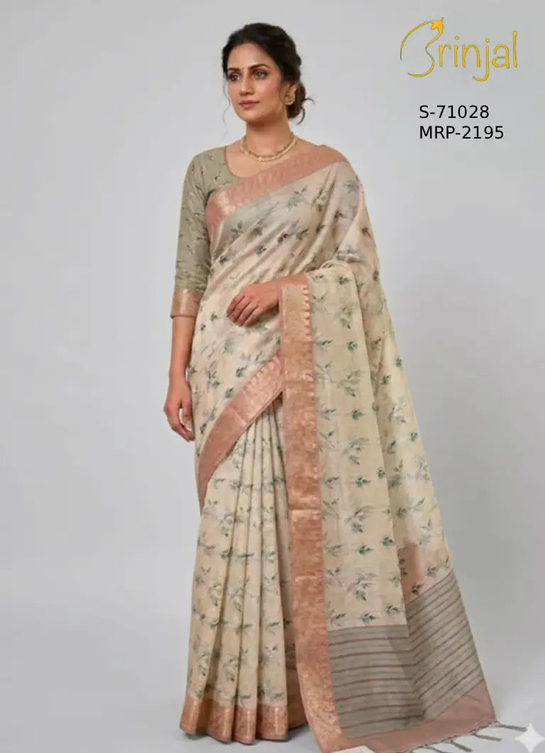 Product Title:Woven Floral Saree with Brocade Border