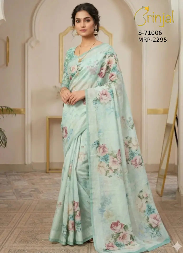 Floral Weave Pastel Mint Saree