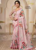 Pastel Pink Floral Weaving Linen Saree