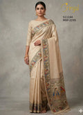Elegant Beige Handloom Weaving Saree with Artistic Floral Border