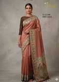 Rosewood Silk Weaving Floral Saree with Heritage Paithani Border