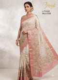 Floral Weaving Organza Silk Saree in Pastel Rose & Cream