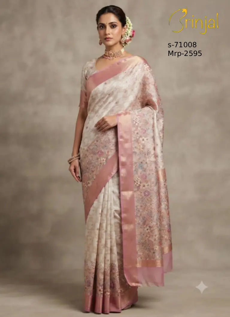 Brinjal Floral Intricate Woven Saree