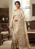 Ivory Floral Weaving Silk Saree with Zari Border