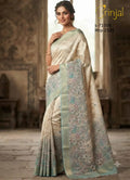 Elegant Pastel Sage Woven Floral Saree