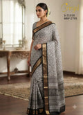 Brinjal Grey Floral Weaving Saree with Zari Border