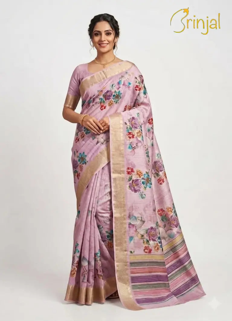 Floral Brinjal Tussar Silk Saree