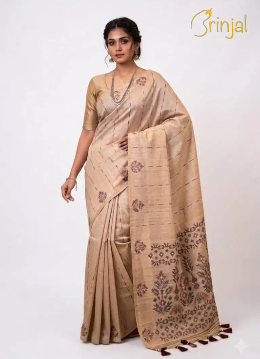 Classic Beige Chanderi Silk Saree