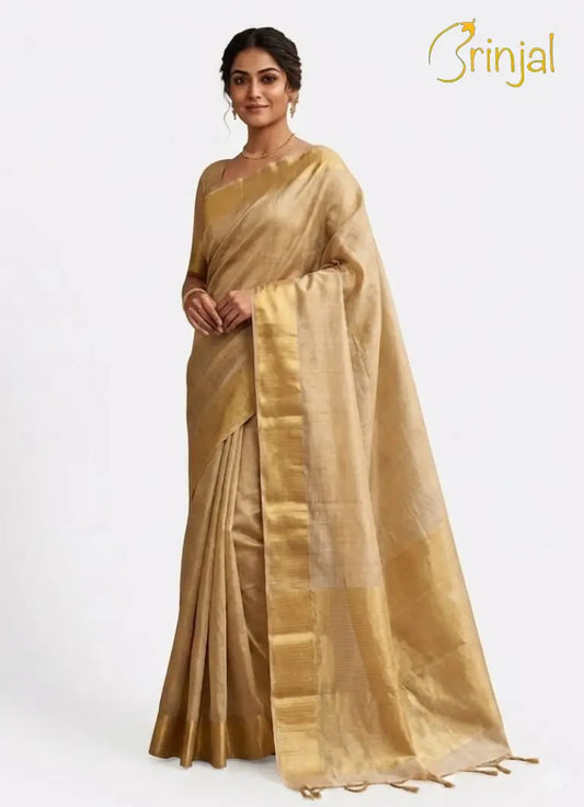 Beige Golden Tussar Silk Saree