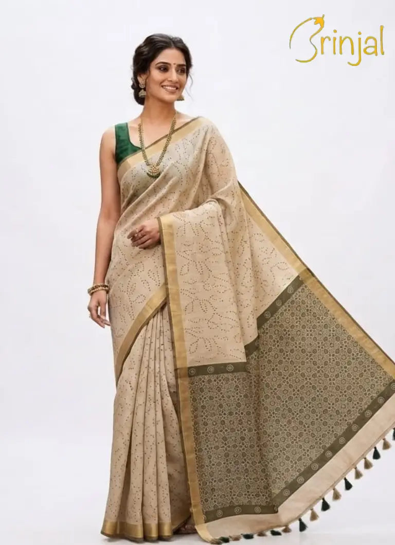 Classic Beige Olive Jamdani Saree
