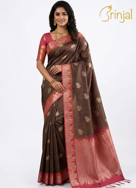 Royal Espresso & Rose Silk Saree
