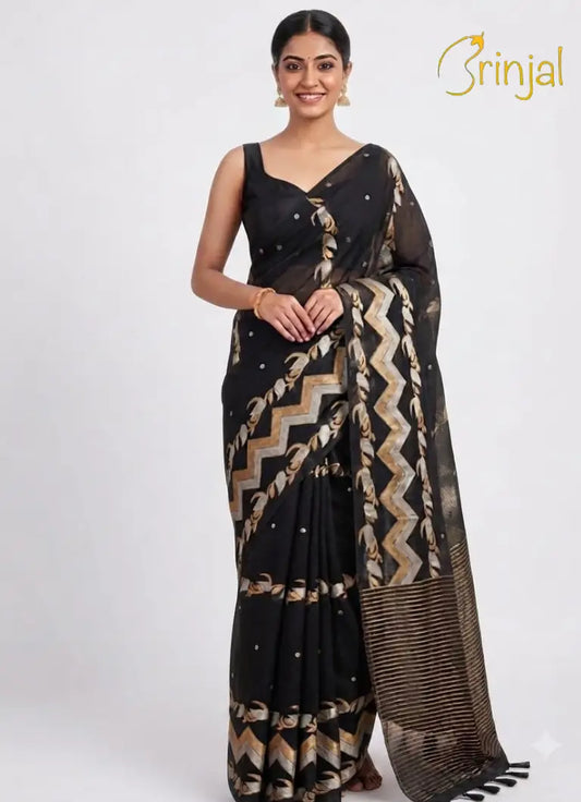 Black Woven Organza Saree