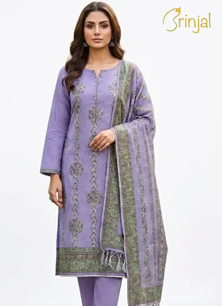 Lavender Handwoven Cotton Silk Unstitched Suit Set