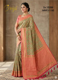 Brinjal Elegant Floral Weaving Silk Saree with Contrast Zari Border