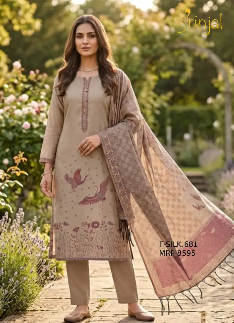 BRINJAL Pure Fine Silk Unstitched Suit