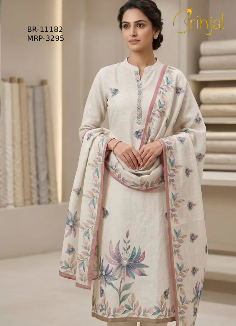 Elegant Embroidered Unstitched Suit – Pastel Floral Edition