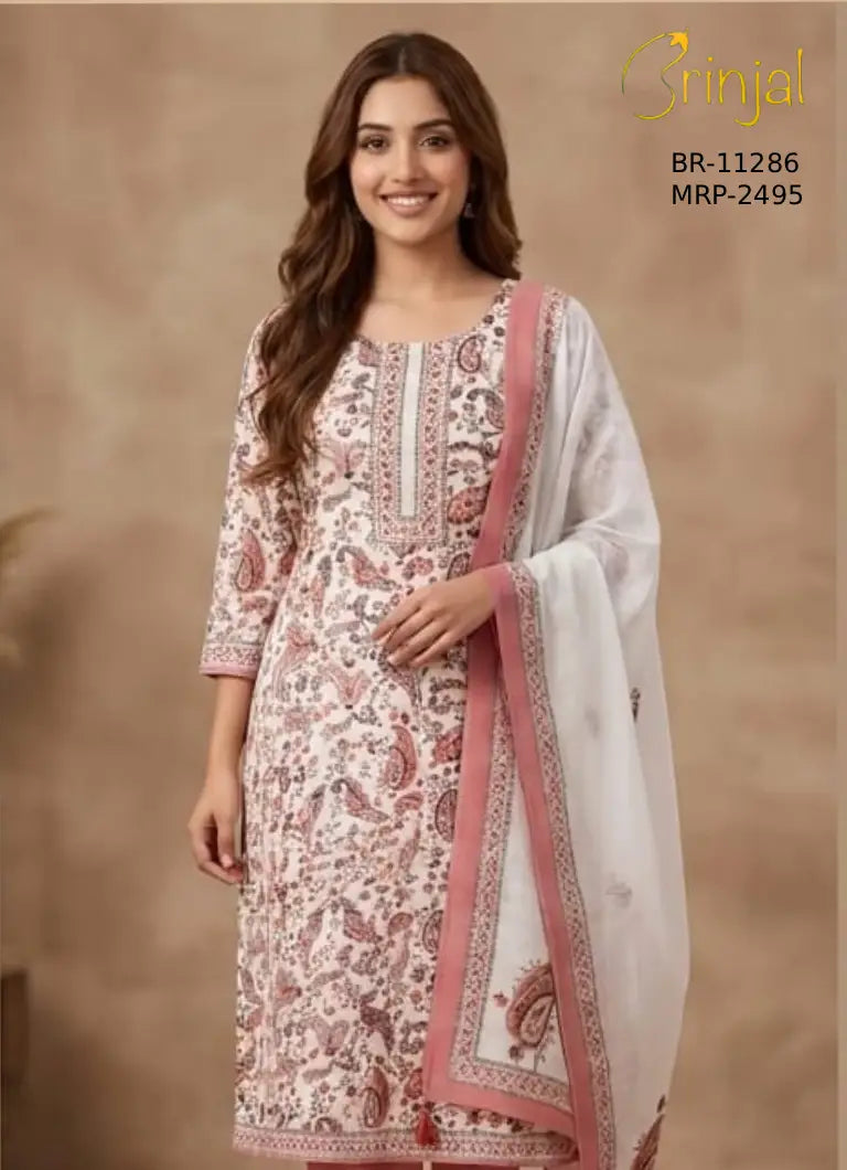 Elegant Paisley Floral Unstitched Suit Set