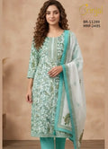 Brinjal Mint Green Paisley Unstitched Suit Set