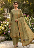 Olive Sage Pure Fine Silk Embroidered Suit