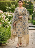 Beige Floral Chanderi Cotton Unstitched Suit Set