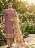 Elegant Purple Embroidered Suit with Printed Dupatta