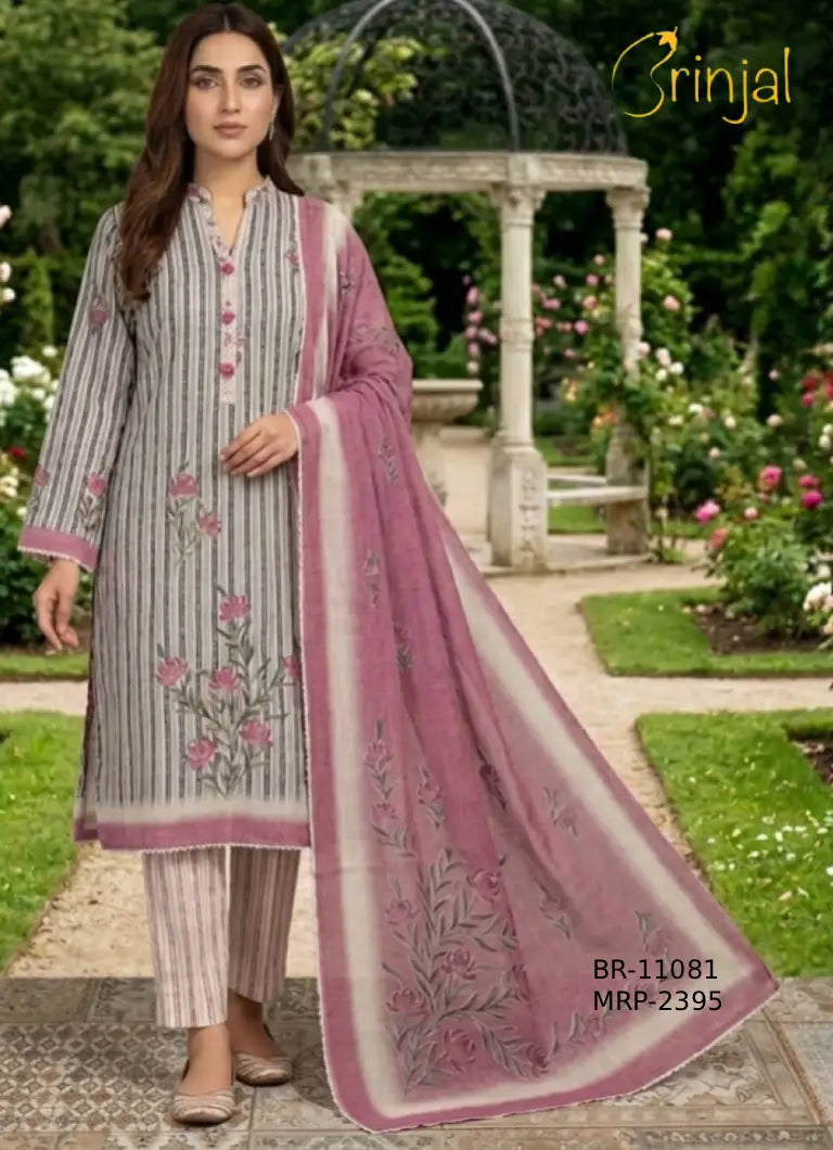 BR-11081 Floral Embroidered Stripe Suit