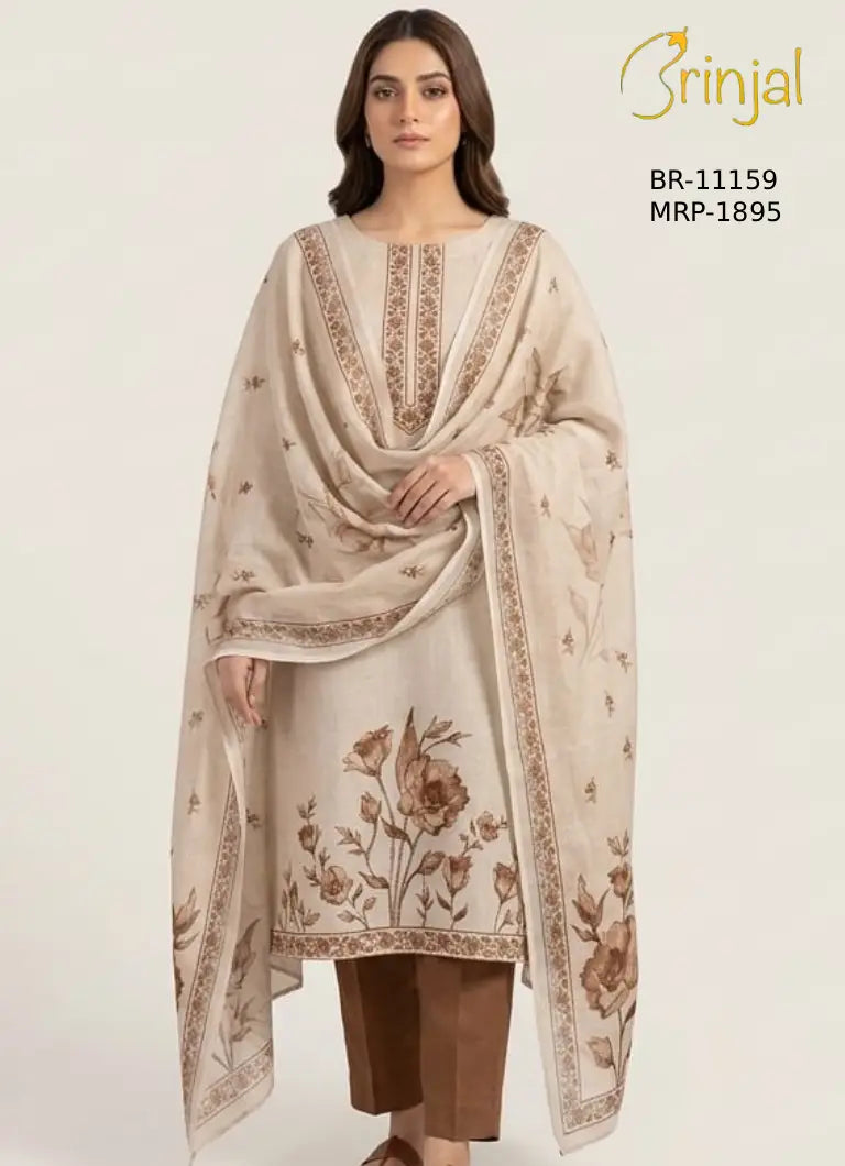 Brinjal Embroidered Unstitched Suit
