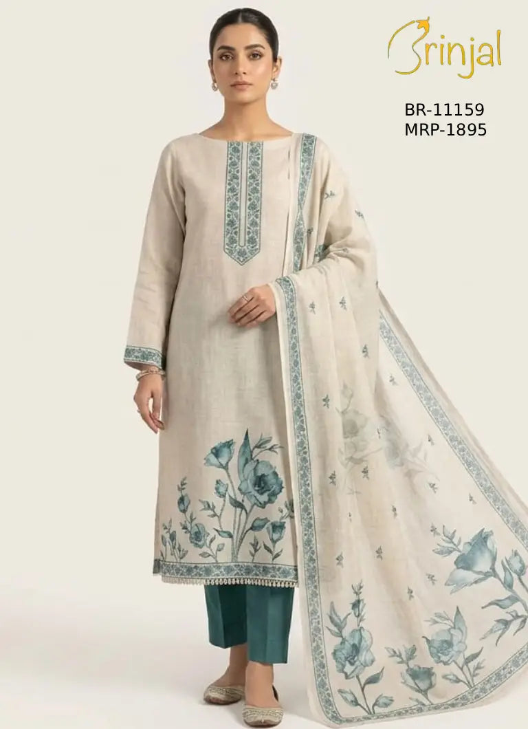 Brinjal Elegant Floral Embroidered Unstitched Suit