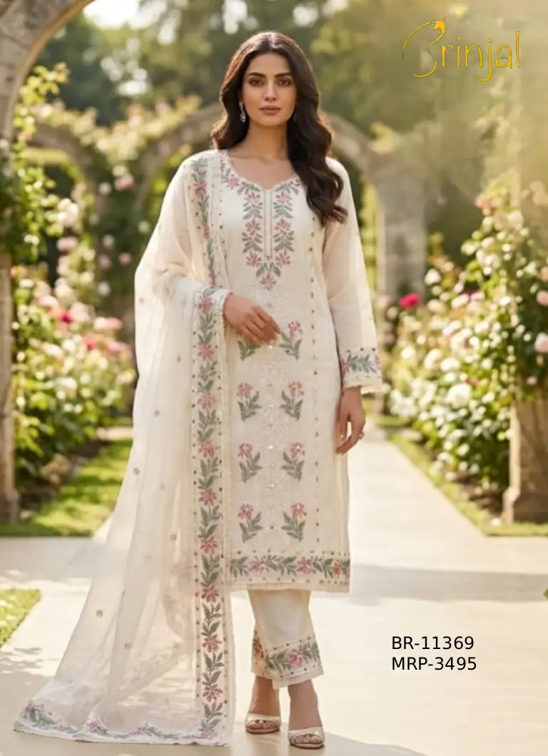 Ivory Elegance Embroidered Unstitched Suit