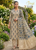 Beige Floral Chanderi Cotton Suit Set