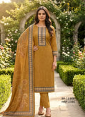 Kashmiri Paisley Embroidered Mustard Unstitched Suit Set