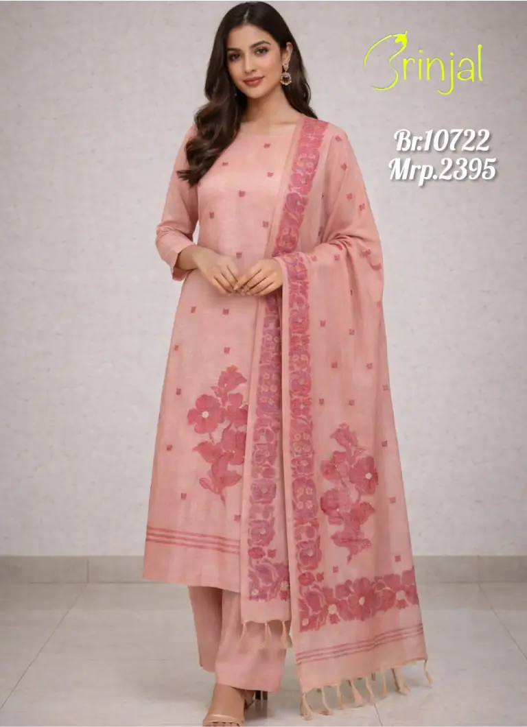 Brinjal Chanderi Cotton Embroidered Suit