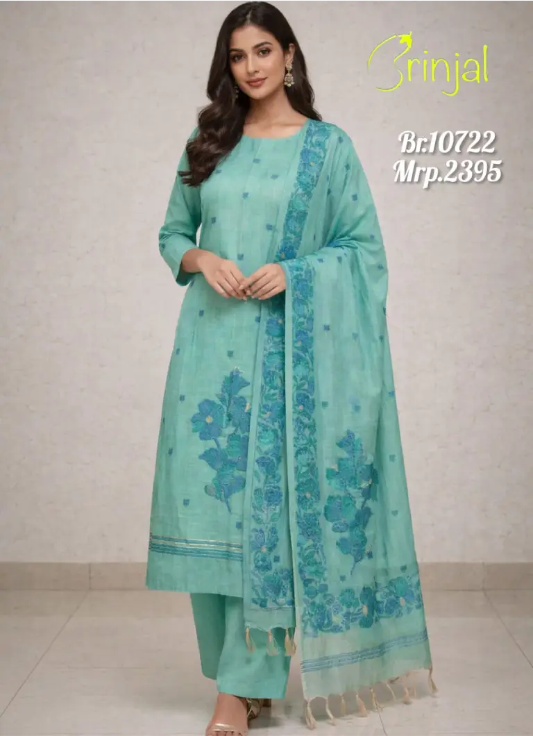 Chanderi Cotton Floral Embroidered Suit Set