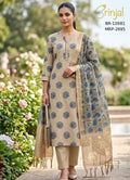 Beige Floral Chanderi Cotton Suit Set