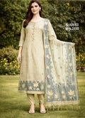 Brinjal Pastel Chanderi Cotton Suit with Zari Leaf Embroidery
