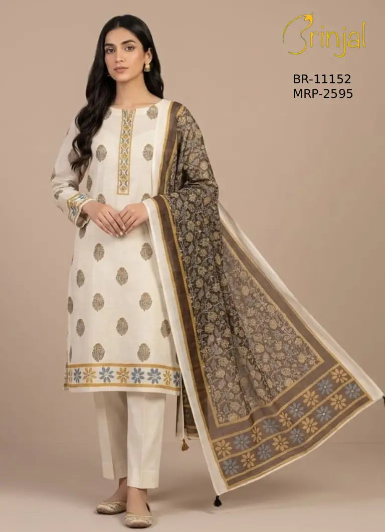 Brinjal Premium Traditional Unstitched 3-Piece Suit