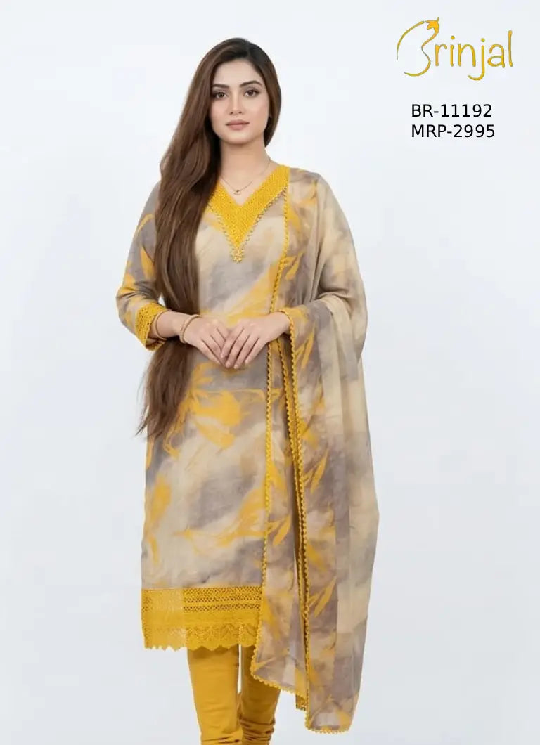Mustard & Grey Abstract Embroidered Suit