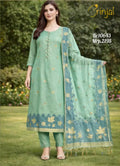 Brinjal Pastel Green Chanderi Cotton Unstitched Suit Set
