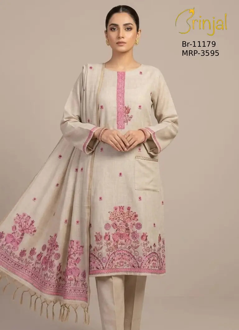 Elegant Floral Embroidered Unstitched Suit – BR-11179