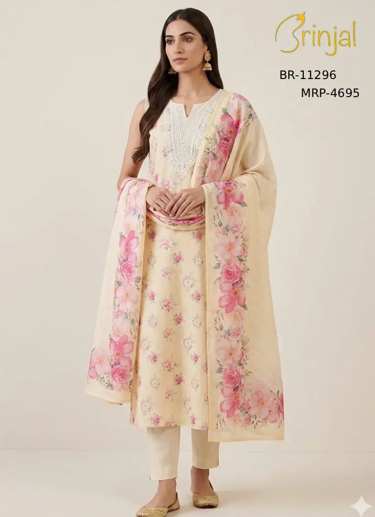 Floral Elegance Chanderi Cotton Suit Set