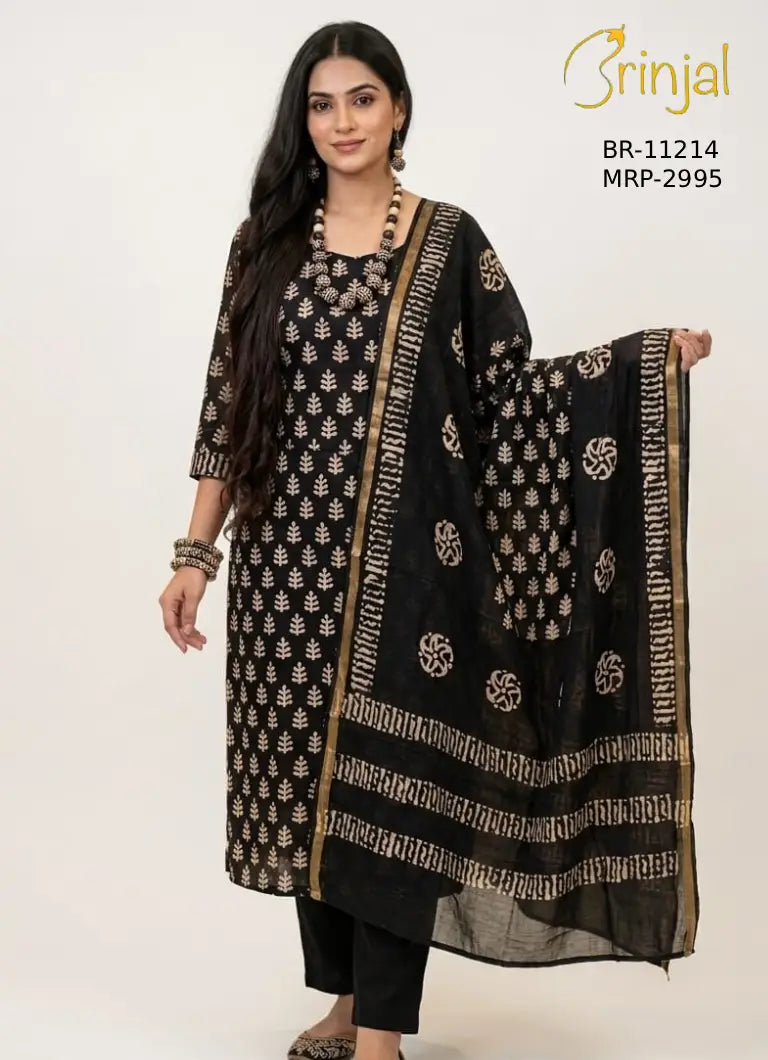 Brinjal Black Unstitched Suit