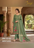 Brinjal Sage Green Woven Tissue  Suit Set