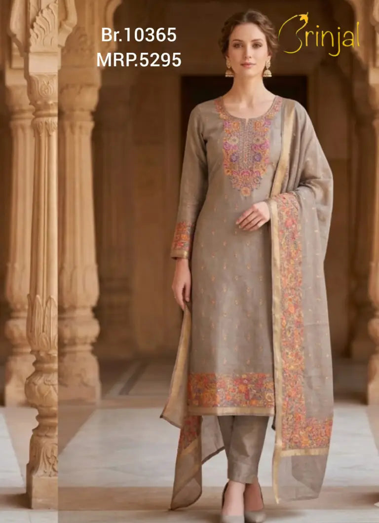 Brinjal Luxury Woven Tissue Unstitched Suit