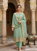 Premium Tissue Weaving Unstitched Suit | Sea Green