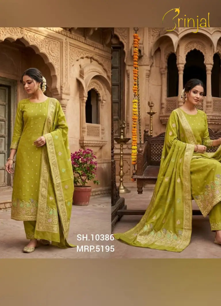 Unstitched Tissue Weaving Suit: Elegance in Green